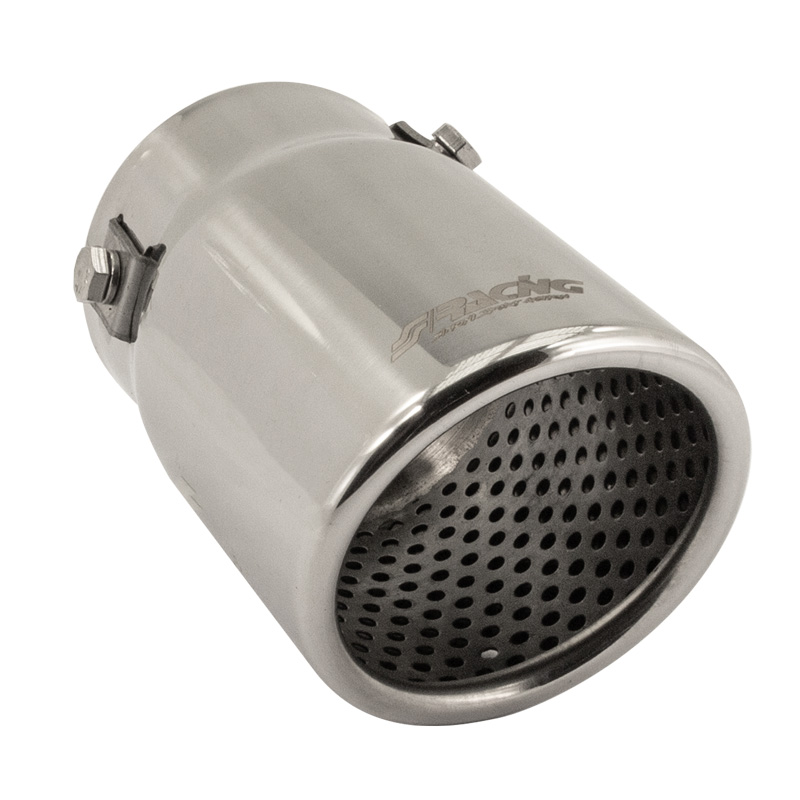 Simoni Racing Exhaust Tip Round/Slanting Inox - Ø76xL128mm - Installation ->68mm