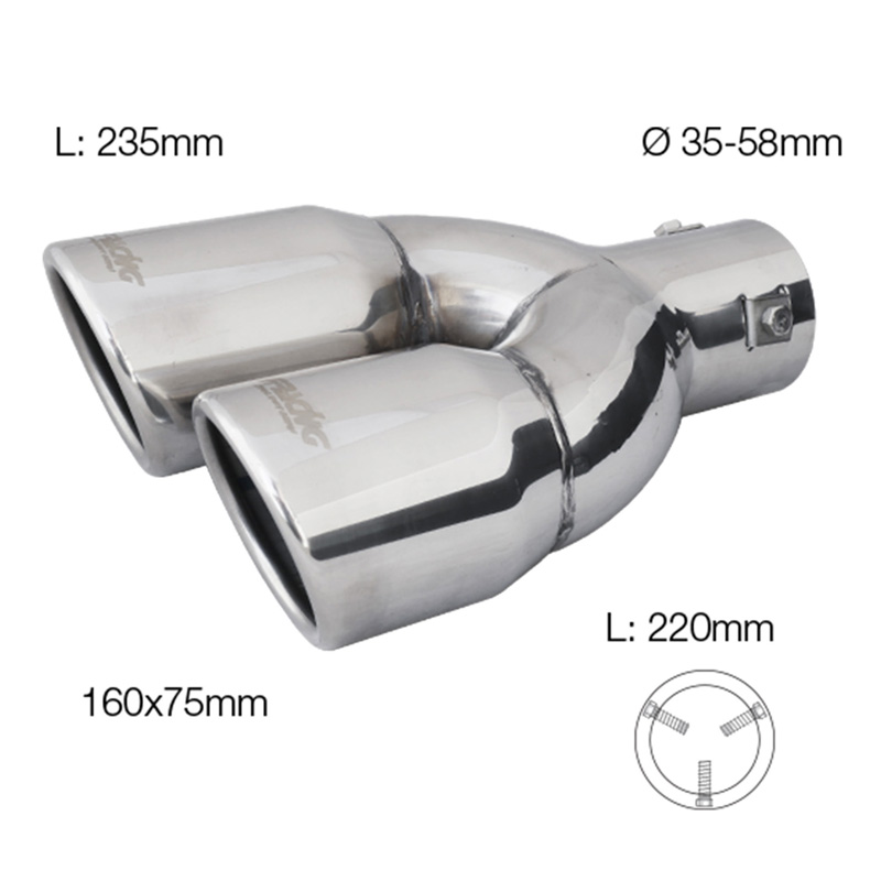 Simoni Racing Exhaust Tip Double Right Round/Slanting Inox - Ø70xL220mm - Installation ->58mm