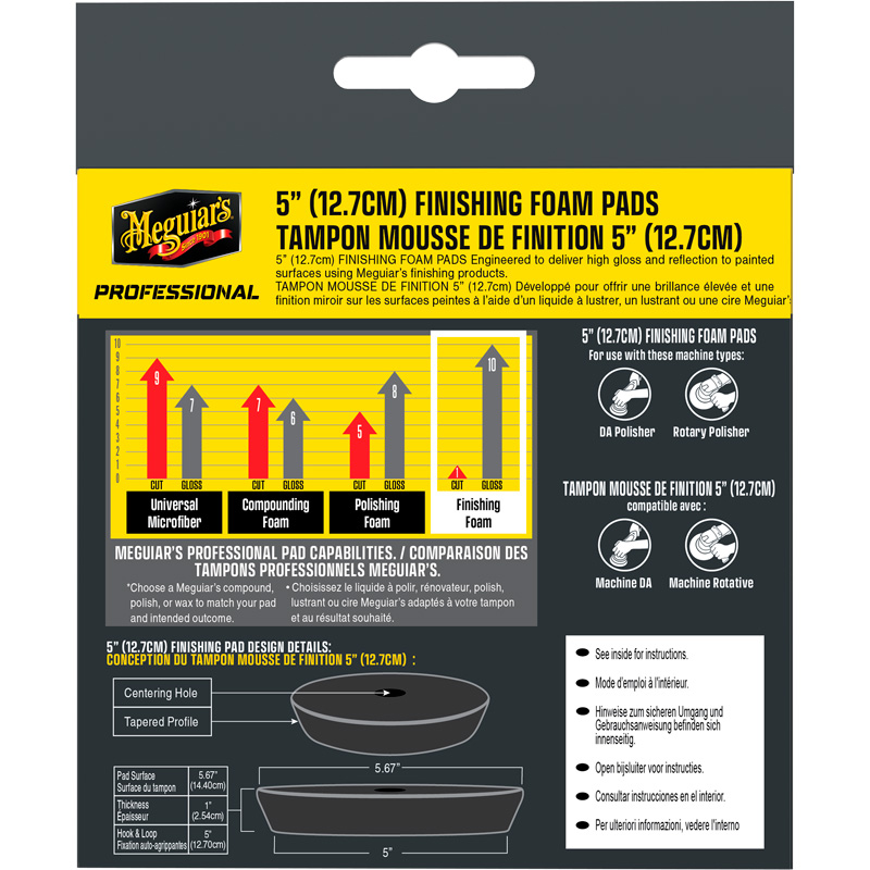Meguiar's Professional Foam Finishing Pads – 5'' diameter x 1'' (127 mm x 25.4 mm) – Black – Set of 2