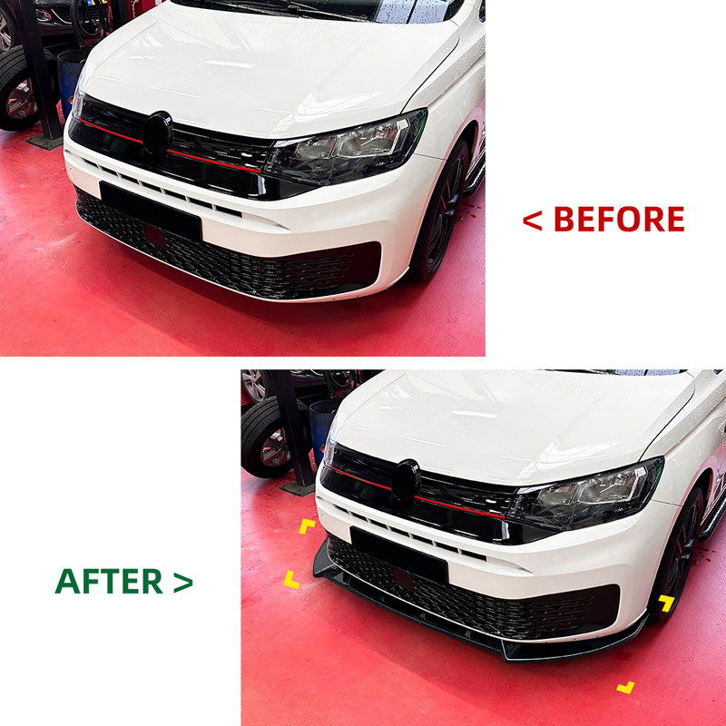 Front spoiler lip  Volkswagen Caddy V 2020- (Glossy Black ABS)
