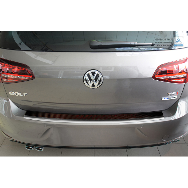 Stainless Steel Rear bumper protector 'Deluxe'  Volkswagen Golf VII HB 3/5-doors 2012-2019 Chrome/Red-Black Carbon