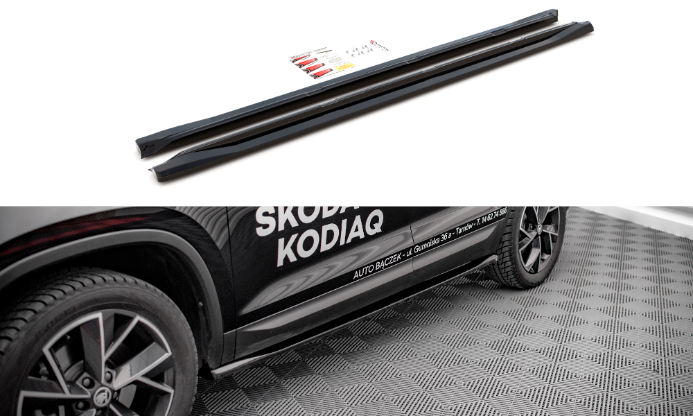 Zijskirts passend voor Skoda Kodiaq Mk Facelift sportline Maxton Design glans zwart