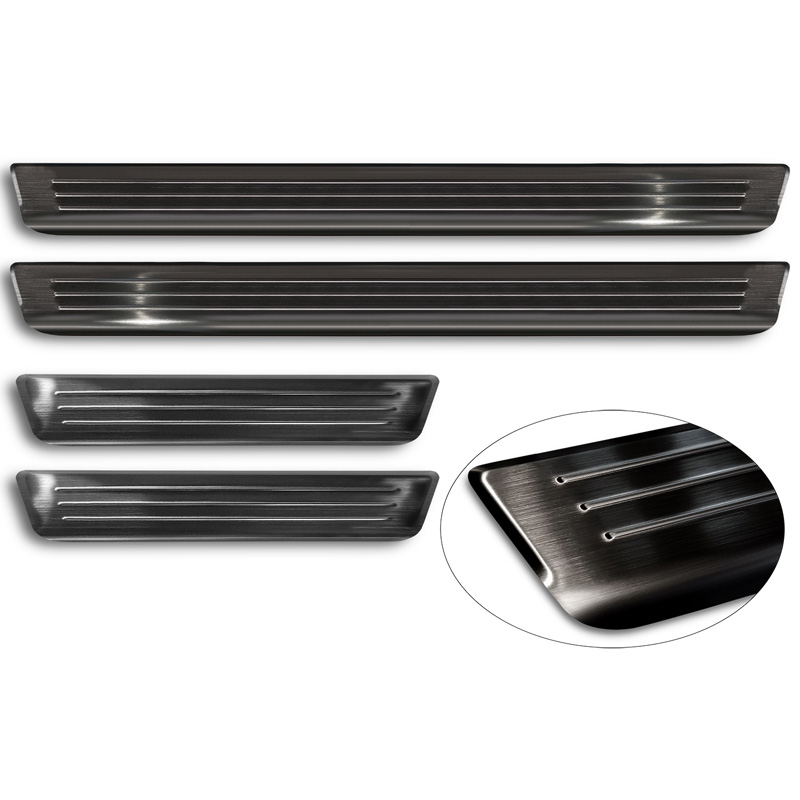 Black Inox door sill protectors  Volkswagen Tiguan II 2016-2020 & FL 2020- incl. Allspace 2017-2020 & FL 2020-2024 - 'Lines' - 4-pieces