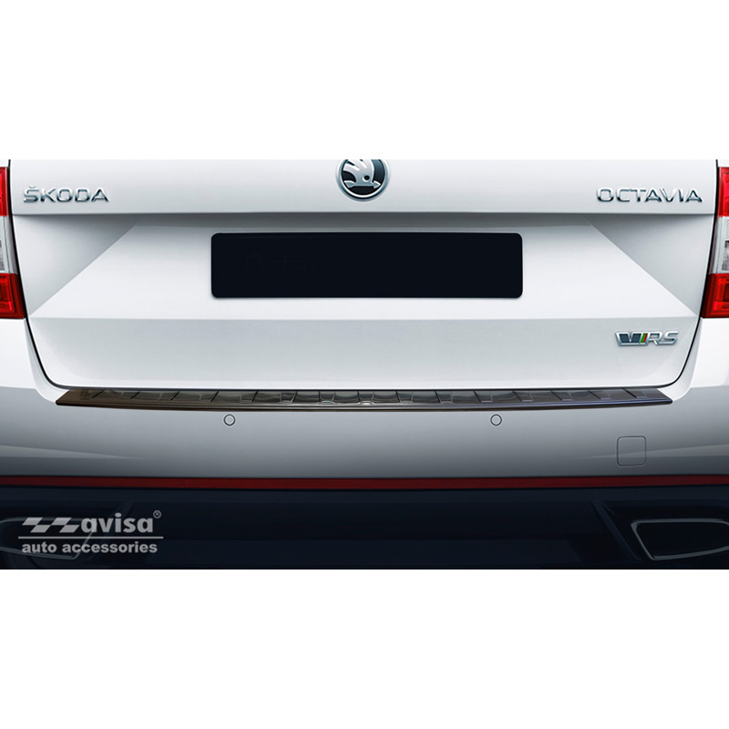 Black Stainless Steel Rear bumper protector  Skoda Octavia III Kombi RS 2013-2016 & FL 2017-2020 'Ribs'