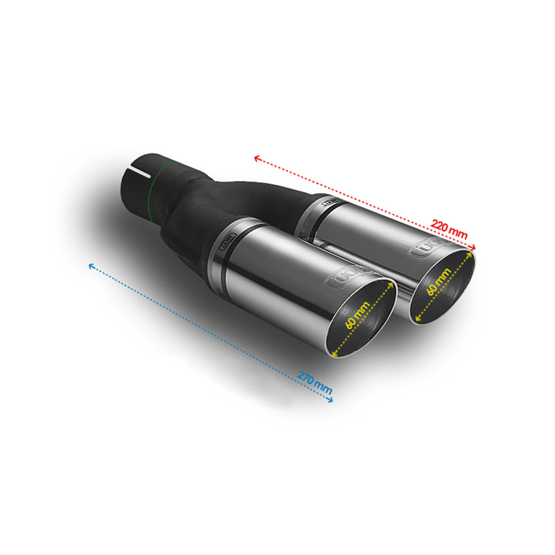 Ulter Sport Exhaust finisher - Double Round Ø60mm Race - Length 220mm - Installation ->50mm - Inox