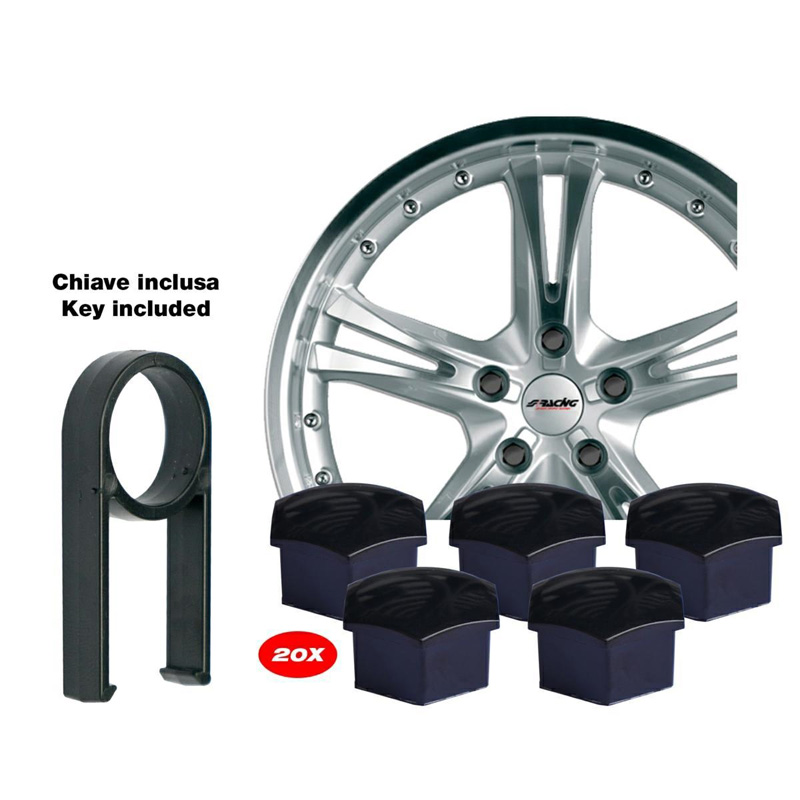 Simoni Racing Wheel Nut Covers - 19mm - Black - Set of 20+1 pieces