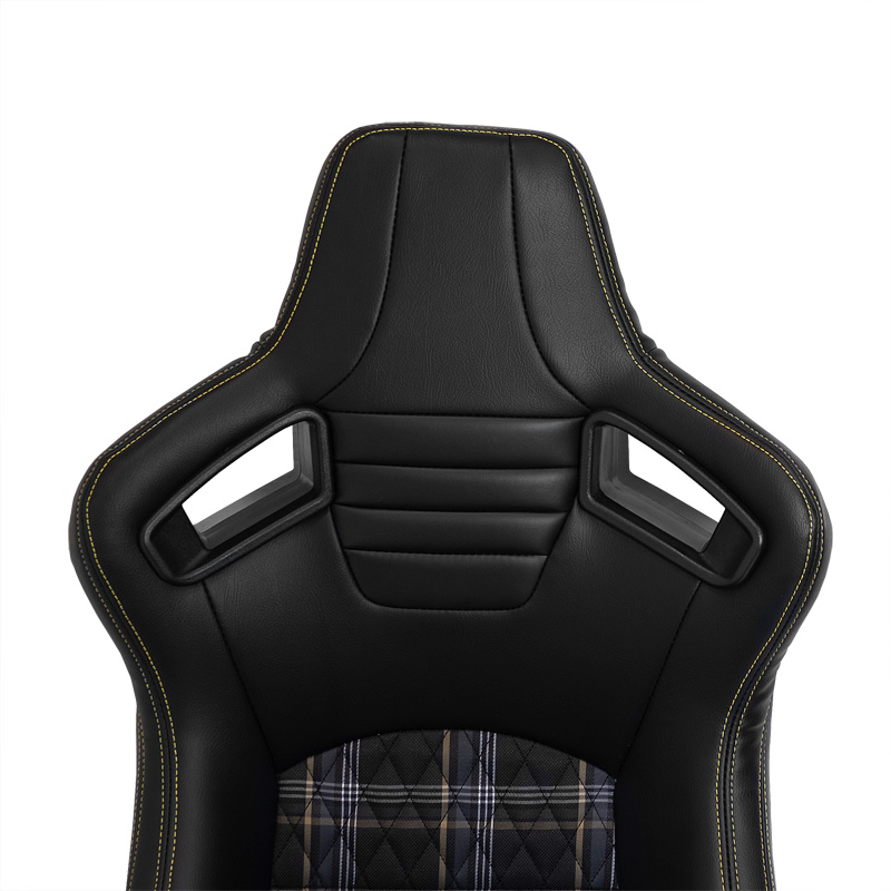 Sport seat 'GT' - Black Synthetic leather + Fabric in Yellow checkered pattern + Yellow stitching - Dual-side reclinable back-rest - incl. slides