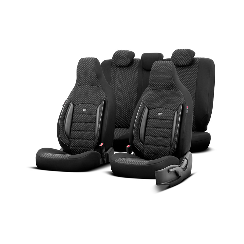 Universal Fabric 'CityBug' Seat cover set 'Sport Plus' Black - 9-pieces -  Side-Airbags