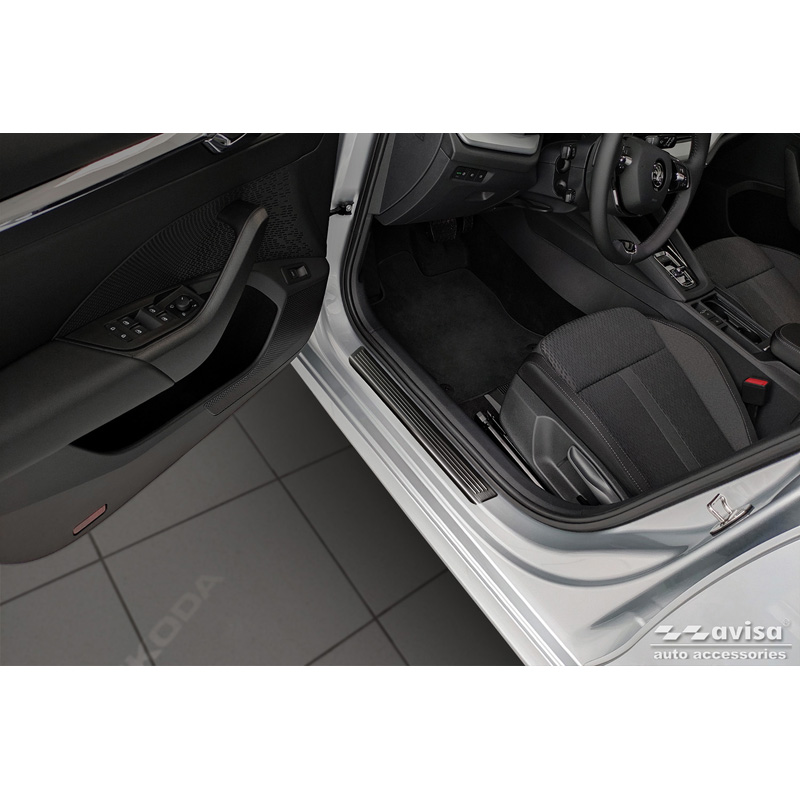 Black Inox door sill protectors  Skoda Octavia IV Sedan/Kombi 2020-2024 & FL 2024- 'Lines' - 4-pieces