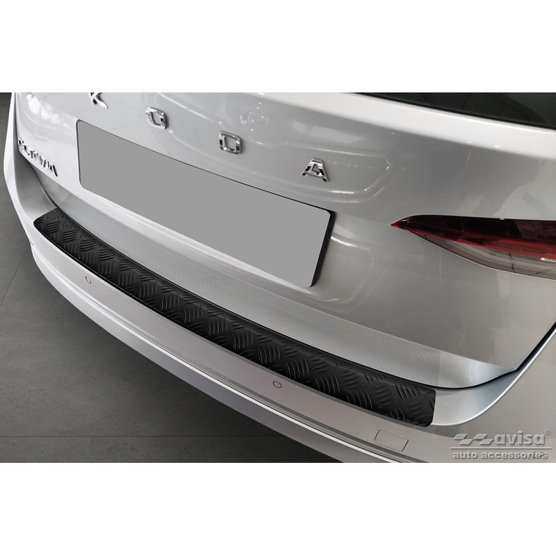 Matt Black Aluminum Rear bumper protector  Skoda Octavia IV Kombi 2020-2024 & FL 2024- (incl. RS, excl. Scout) 'Riffled Plate'