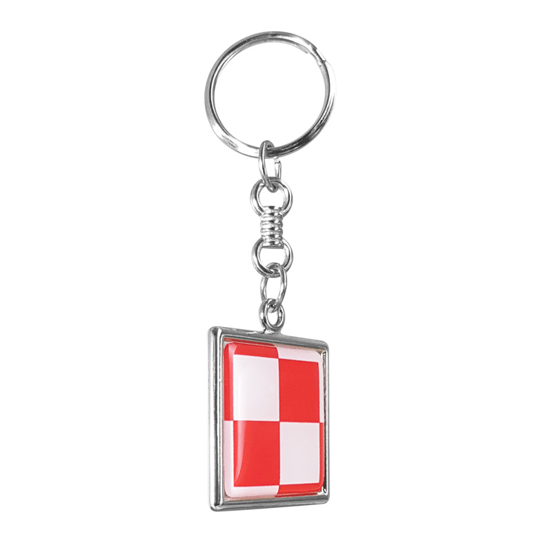 Stainless steel key chain - 'Red and white checkerboard' (silver)