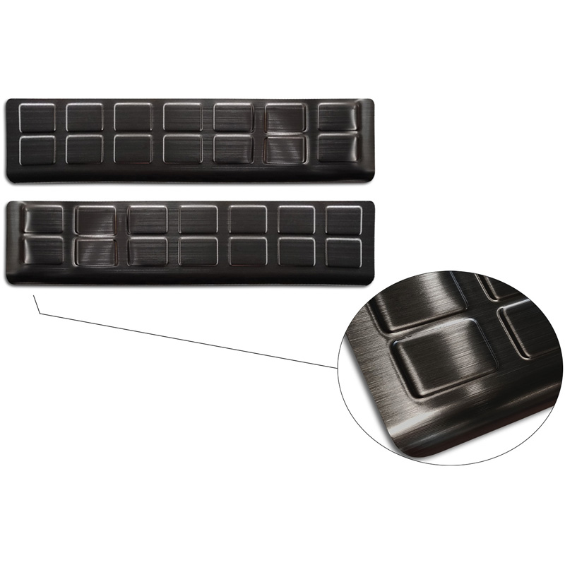 Black Inox door sill protectors  Citroën Jumpy & Spacetourer / Peugeot Expert & Traveller / Toyota Proace 2016- / Opel Vivaro / Zafira Life 2019- / Fiat Scudo & Ulysse 2022- - 'Rectangles' - 2-pieces front doors