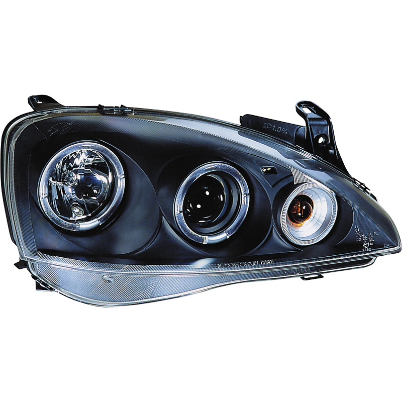 Set Headlights  Opel Corsa C 3/5-doors 2000-2004 - Black - incl. Halos