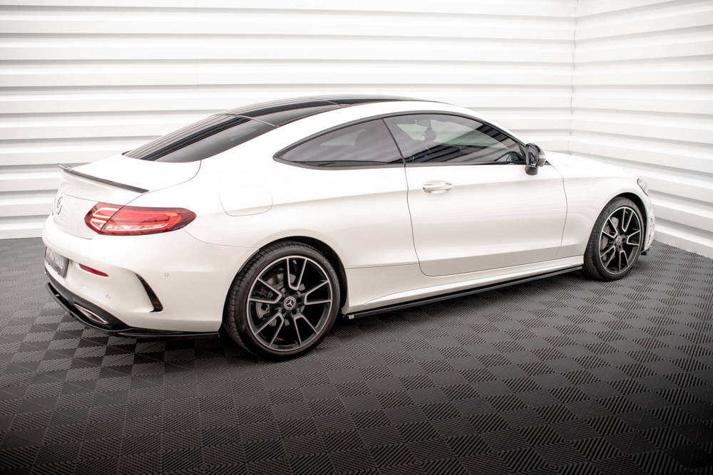 Zijskirts passend voor Mercedes C Klasse Coupe AMG Line C205 Facelift 2018 - 2021 Maxton Glans Zwart