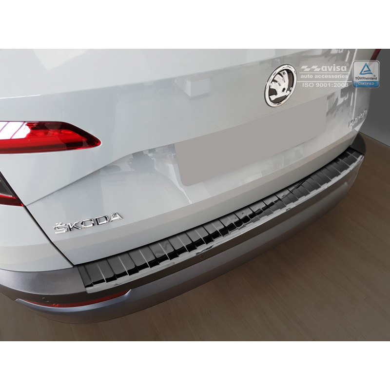 Black Mirror Stainless Steel Rear bumper protector  Skoda Karoq 2017-2022 'Ribs'