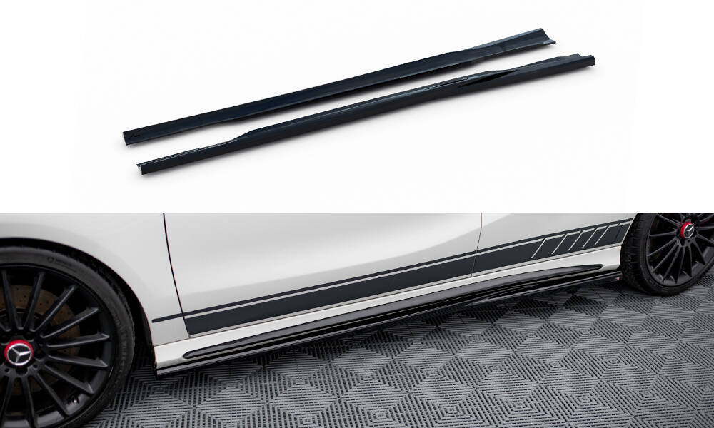 Zijskirts passend voor Mercedes A Klasse AMG Pakket / A45 AMG W176 Maxton Glans Zwart