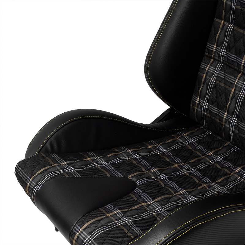 Sport seat 'GT' - Black Synthetic leather + Fabric in Yellow checkered pattern + Yellow stitching - Dual-side reclinable back-rest - incl. slides
