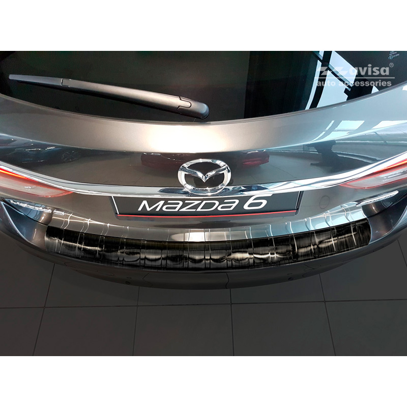 Black Stainless Steel Rear bumper protector  Mazda 6 III (GJ) Combi 2012- 'Ribs' 'Long'