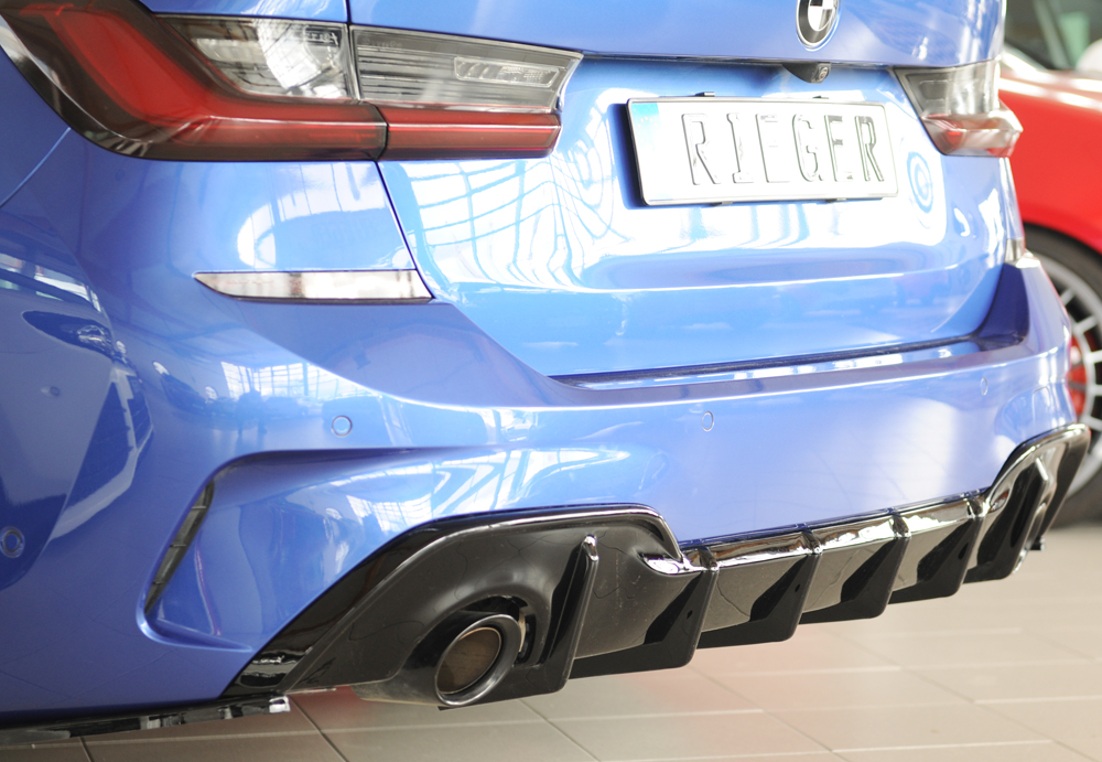 Diffuser passend voor BMW 3 Serie G20 Rieger Glans Zwart met Trekhaak