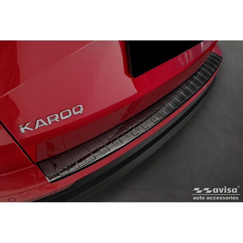 Black Mirror Stainless Steel Rear bumper protector  Skoda Karoq Facelift incl. Sportline 2022- 'Ribs'