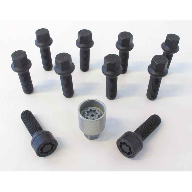 H&R Wheel bolt Set Round-Head R14 M14x1.50 - Length 60mm - Black - 10 pcs - incl. wheel-locks