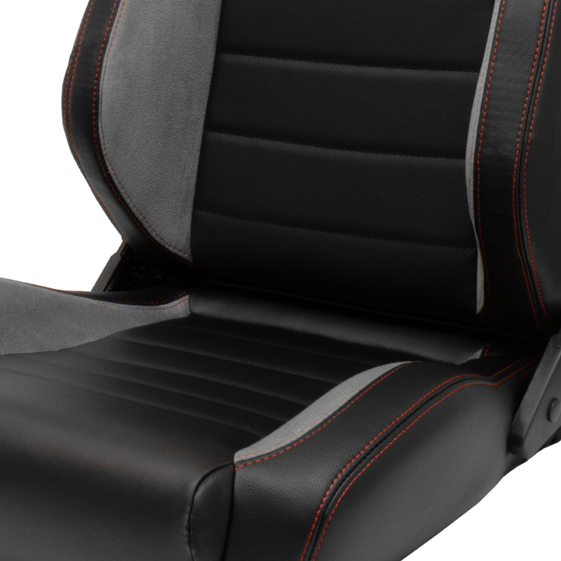 Sport seat 'VGR' - Black Synthetic leather + Light Grey Fabric/Suede + Red stitching - Dual-side reclinable back-rest - incl. slides