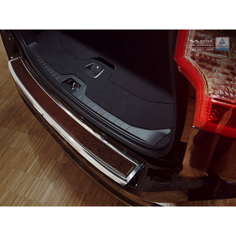 Stainless Steel Rear bumper protector 'Deluxe'  Volvo XC60 2013-2016 Chrom/Red-Black Carbon