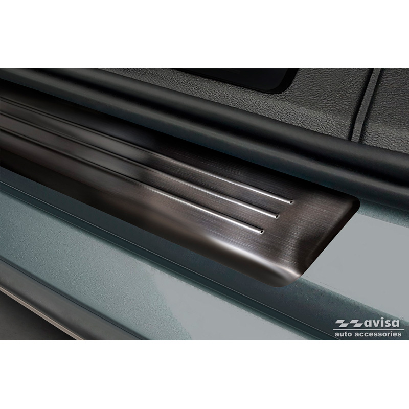 Black Inox door sill protectors  Volvo S60 III & V60 II 2018- - 'Lines' - 4-pieces
