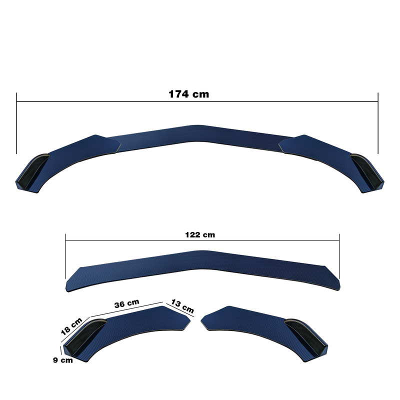 Simoni Racing Universal Front spoiler 'Lip Splitter' - 3-pieces - ABS Black + Carbon-look 'Wings'