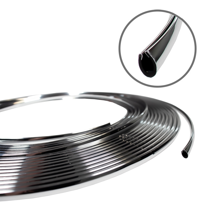 Trimbrite Adhesive Interior & Exterior Strip - Chrome - Roll of 15 meter - U-profile 8x5mm