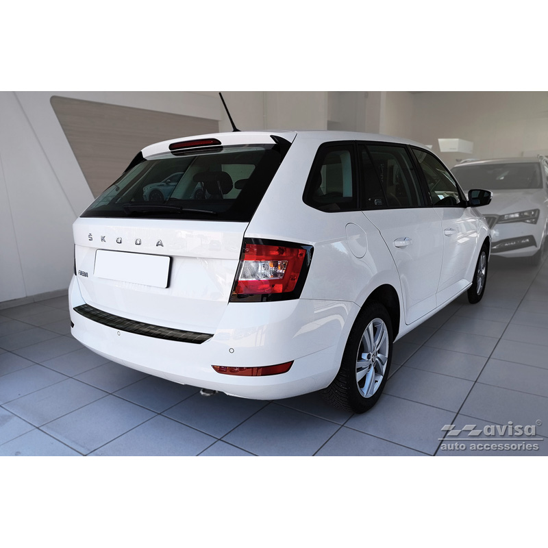 Black Stainless Steel Rear bumper protector  Skoda Fabia III Combi FL 2018- 'Ribs'