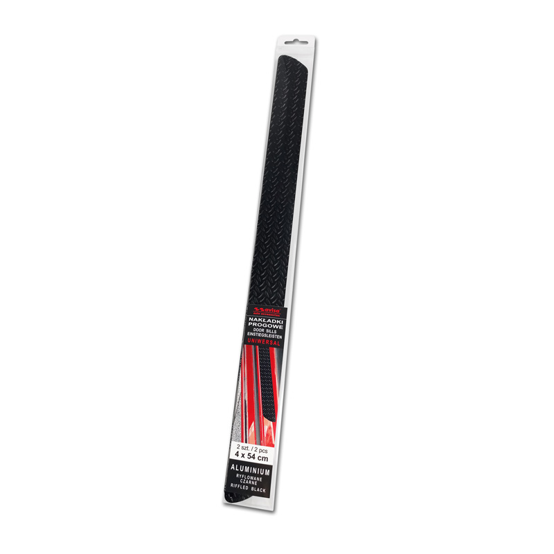 Universal Door Sill Protector Set 'Riffled Plate' Aluminium/Matte Black - 2-Pieces - 54 x 4 cm