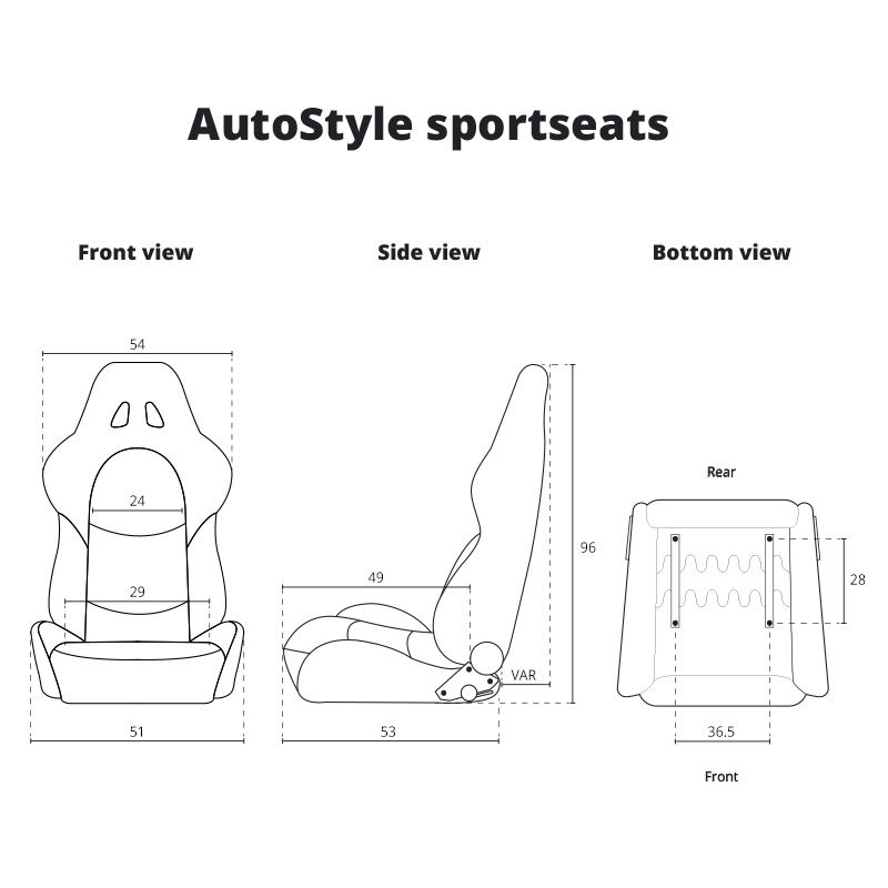 Sport seat 'AK' - Black Synthetic leather + SIlver stitching - Dual-side reclinable back-rest - incl. slides