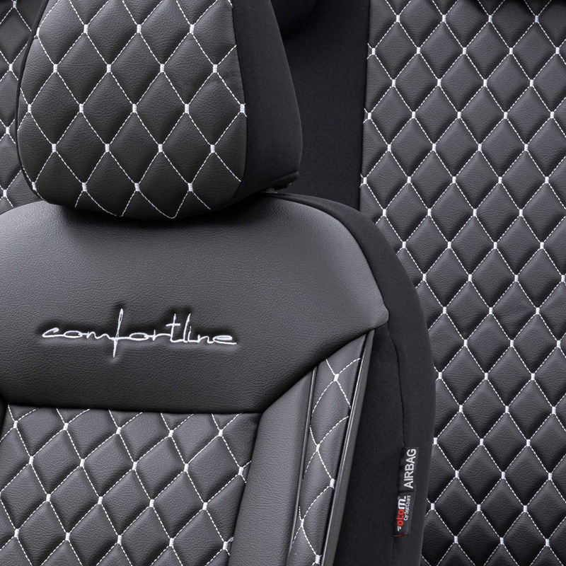 Universal Leather/Fabric Seat cover set 'Comfortline VIP' Black/Grey - 11-pieces -  Side-Airbags