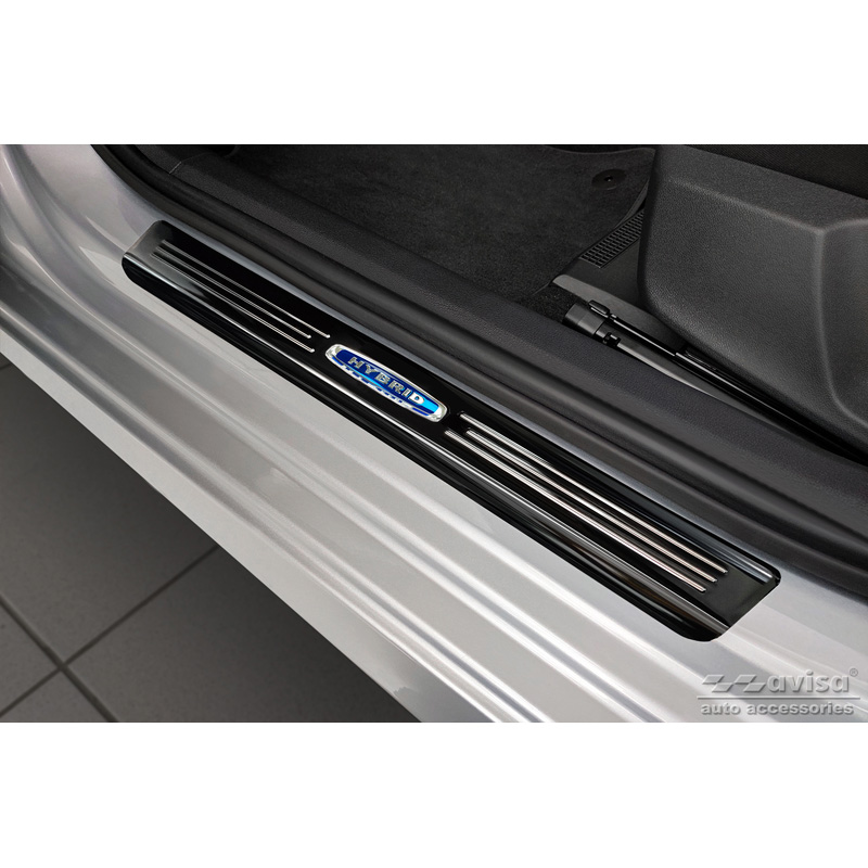 Black Inox door sill protectors  Skoda Octavia IV Sedan/Combi 2020-2024 & FL 2024- 'Hybrid' - 4-pieces