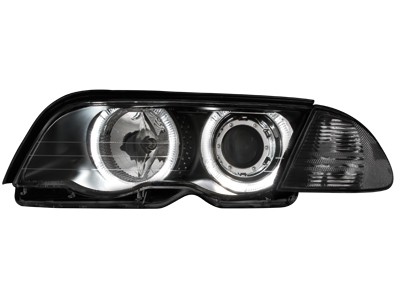 Headlights for BMW E46 4 door 98-01. Angel Eyes Black