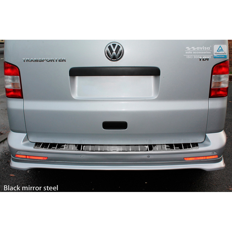 Black Mirror Stainless Steel Rear bumper protector  VW Transporter T5 2003-2015 (all) & T6 2015- / FL 2019- (with rear doors) 'Ribs'