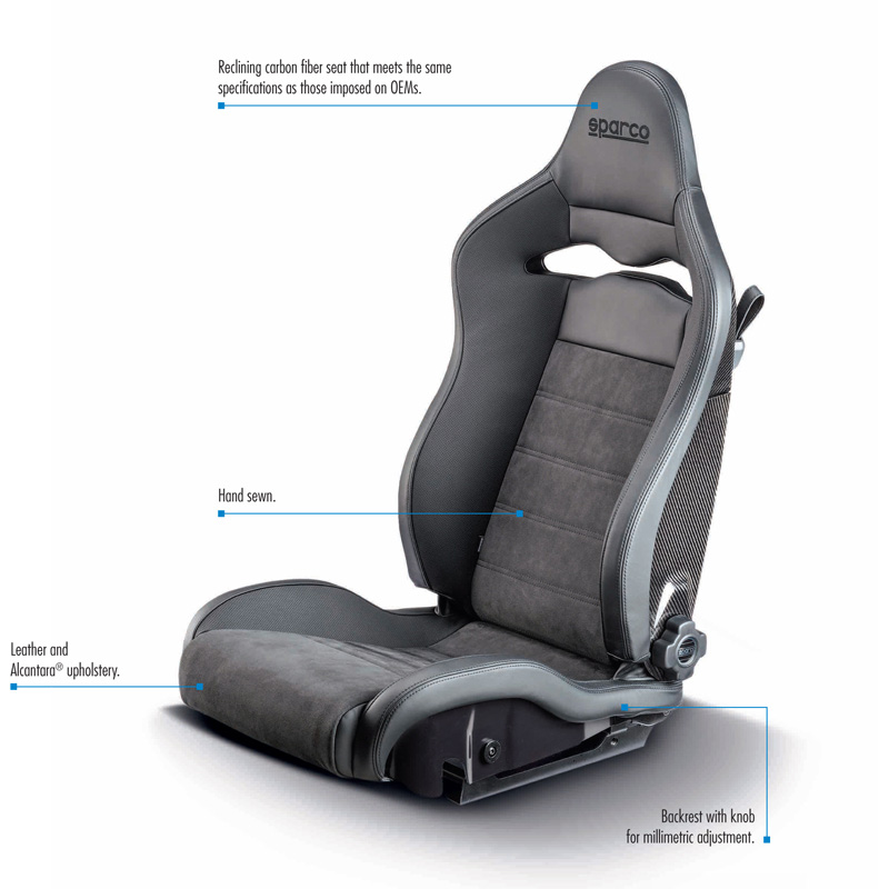 Sparco Sport Seat SPX DX - Passenger version (Right) - Black Leather/Alcantara + Carbon Backrest - Right-side Reclinable