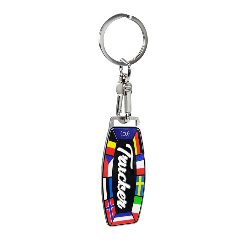 Stainless steel key chain - Trucker/Flags