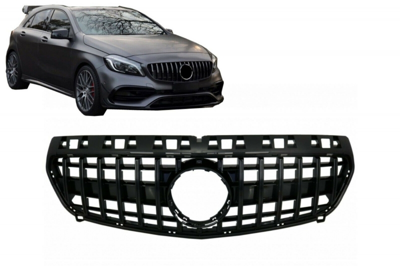 Grill passend voor Mercedes A-Klasse W176 12-15 GT-R Panamericana Zwart Glans