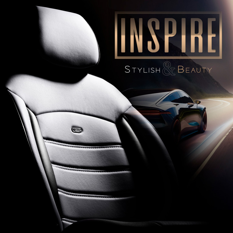 Universal Full-Leather Seat cover set 'Inspire' Black/Grey - 11-pieces -  Side-Airbags