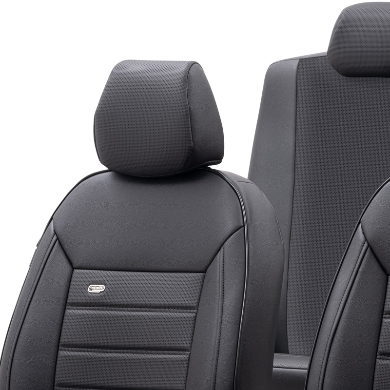 Universal Full-Leather Seat cover set 'Premium' Black - 11-pieces -  Side-Airbags
