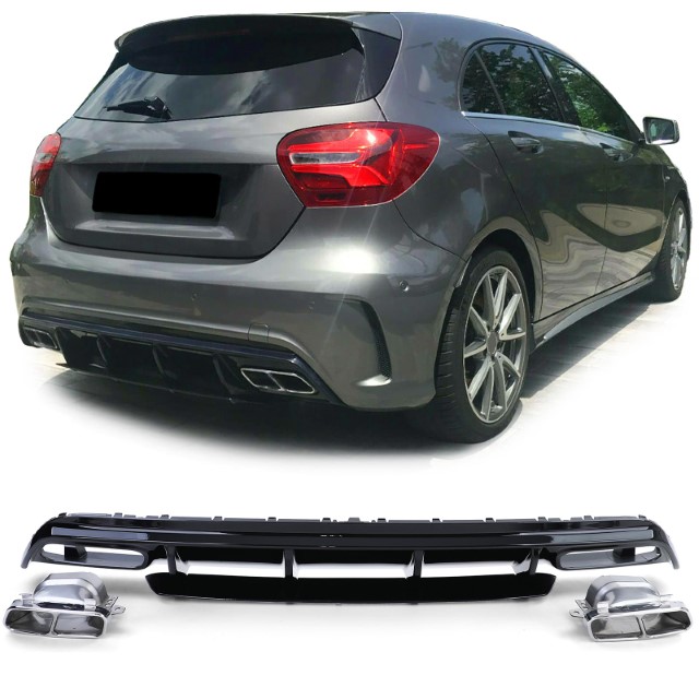 Diffuser passend voor Mercedes W176 A45 Edition Glans zwart, chroom Sierstukken