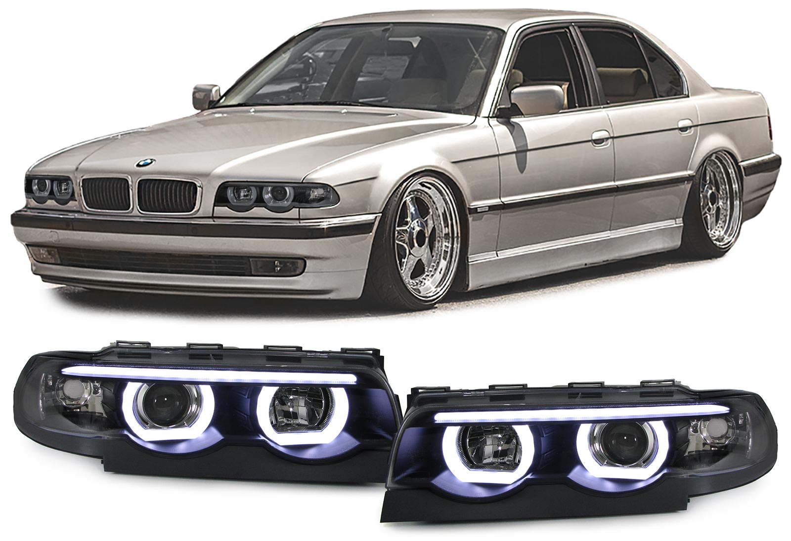 Headlights BMW E38 94-01 3D LED Angel Eyes
