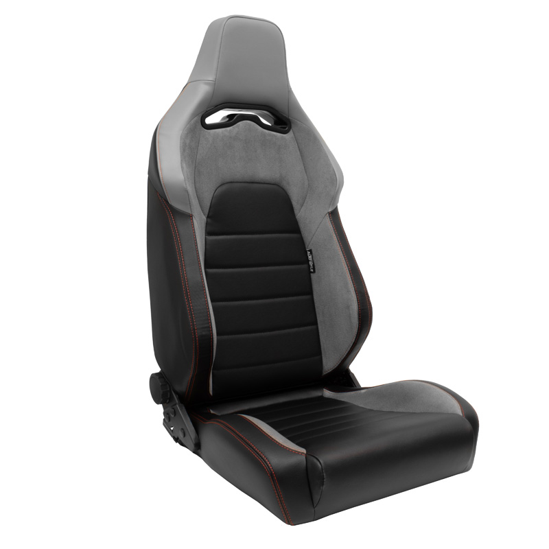 Sport seat 'VGR' - Black Synthetic leather + Light Grey Fabric/Suede + Red stitching - Dual-side reclinable back-rest - incl. slides