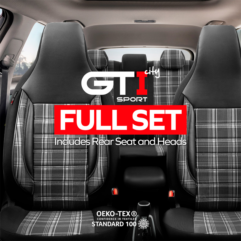 Universal Fabric 'CityBug' Seat cover set 'Sports' Black/Grey/White - 9-pieces -  Side-Airbags