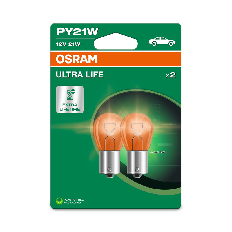 Osram Ultra Life Halogen bulbs - BAU15S - 12V/21W - set of 2 pieces - Orange