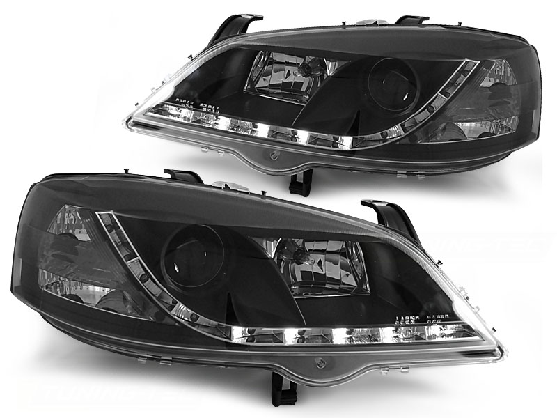 Headlights Opel Astra G 98-03 black with echte led dagrijlight