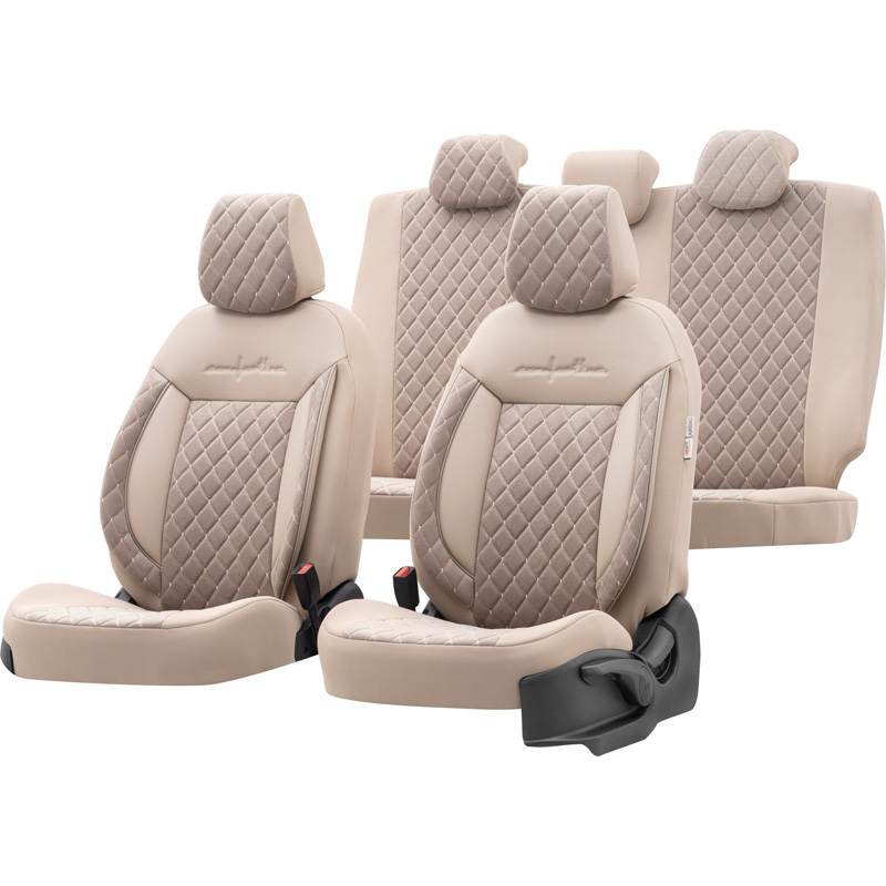 Universal Velours/Fabric Seat cover set 'Comfortline VIP' Crème - 11-pieces -  Side-Airbags