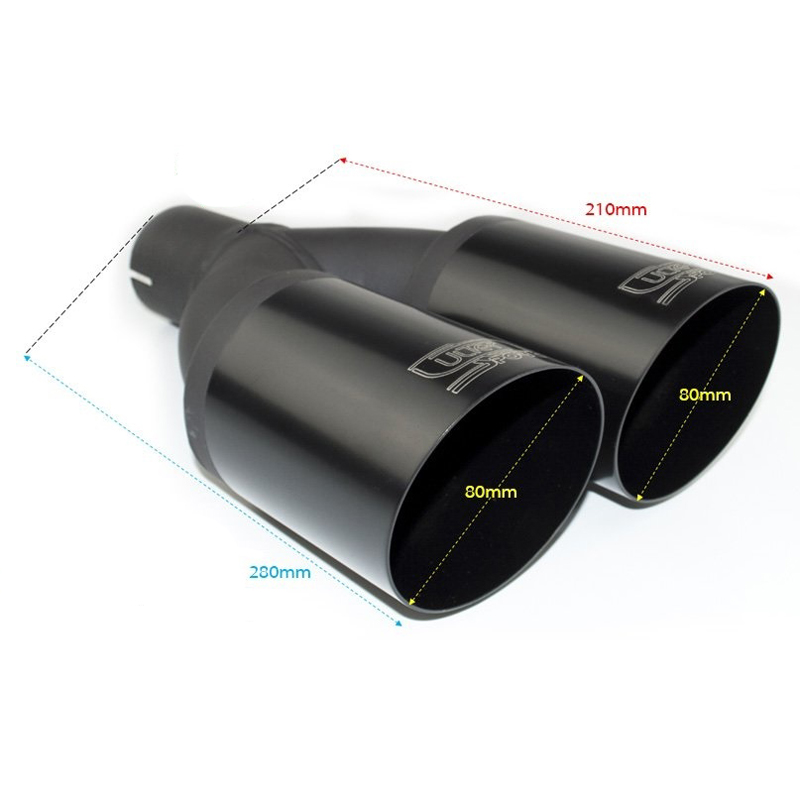 Ulter Sport Exhaust finisher - Double Round Ø90mm Slanted - Length 280mm - Installation ->55mm - Black Inox